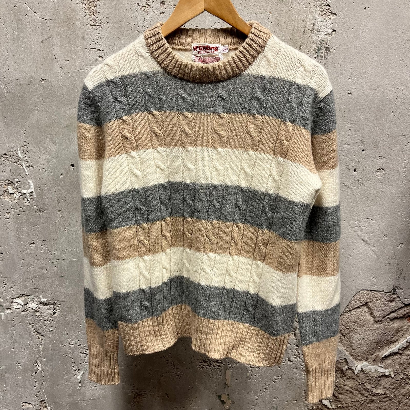 安価 McGregor Vintage 80s 100% Shetland Wool Striped Cable Knit トップス