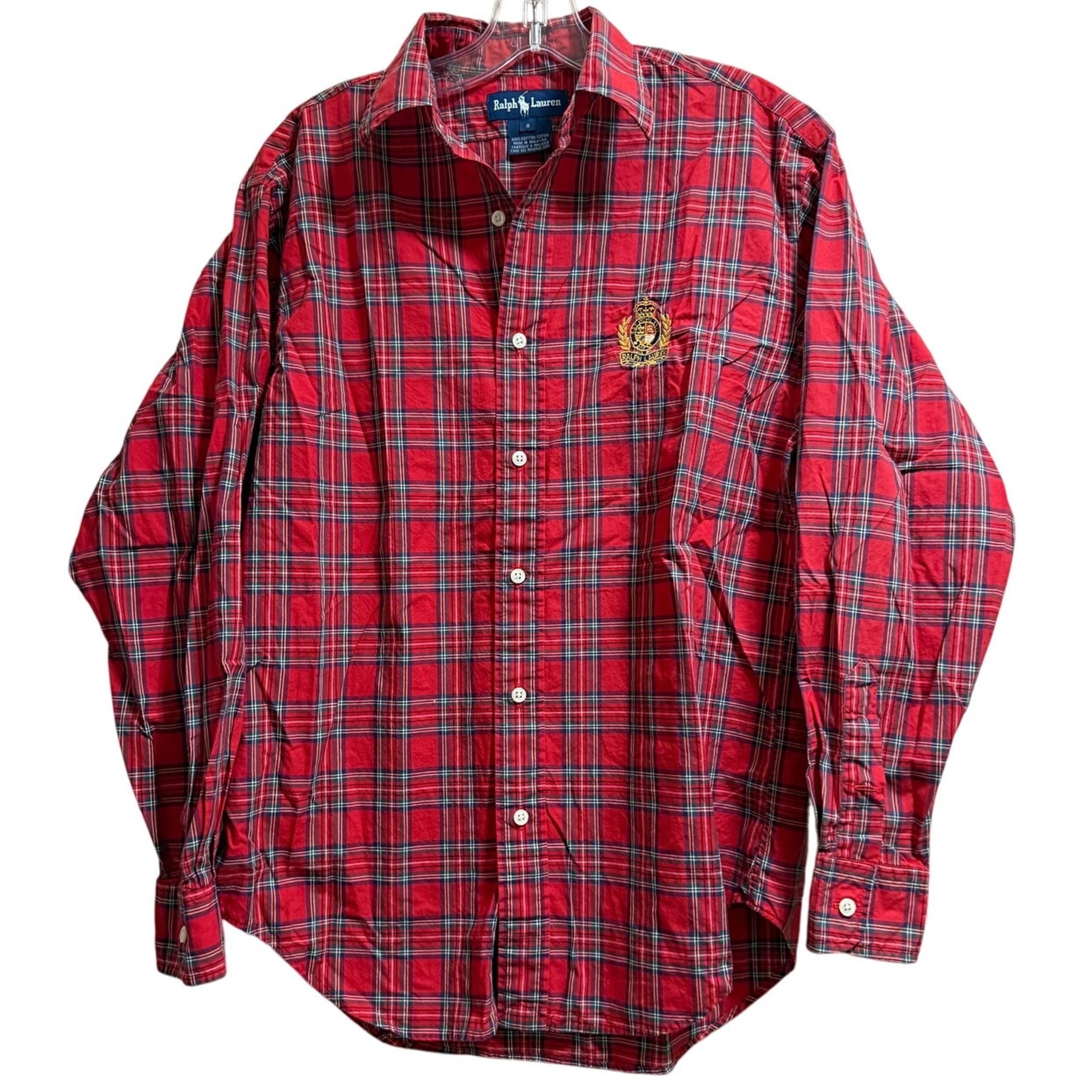 Vintage Ralph Lauren Crown Crest Logo Long Sleeve Plaid Button Up Shirt - Size 8