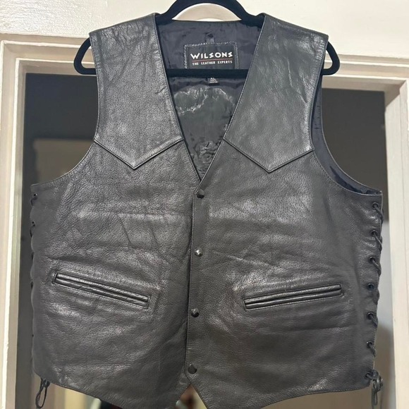 Black leather Wilson Vest. Lace Up on Sides Eagle on the Back