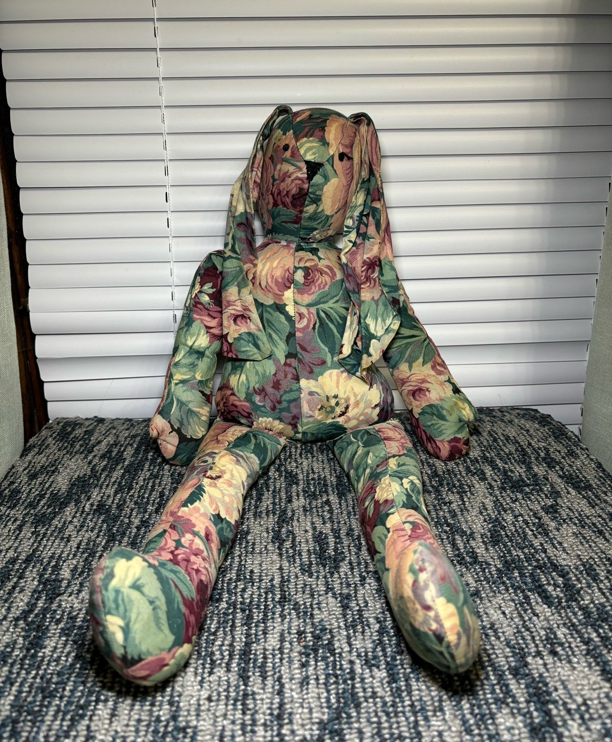 Vintage Handmade Floral Print Stuffed Rabbit Bunny