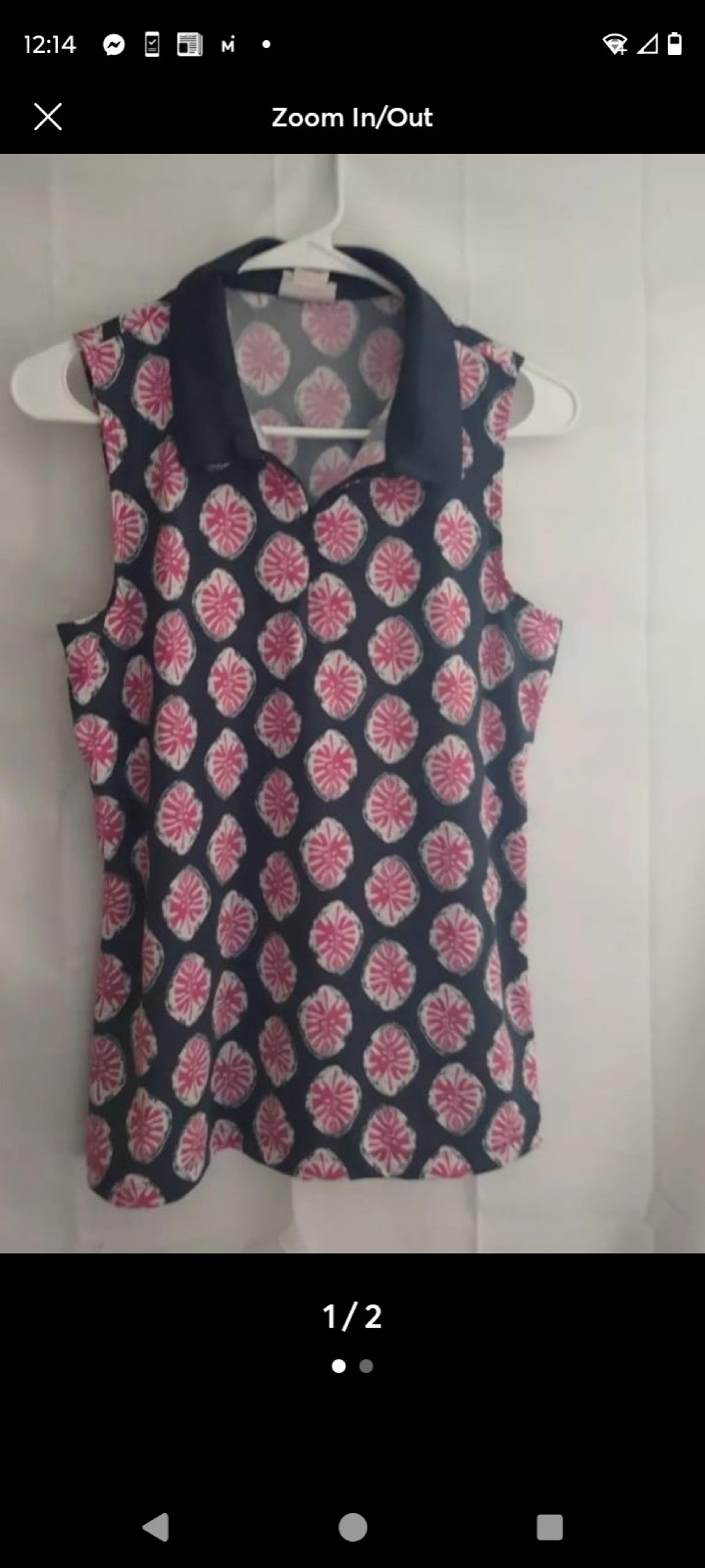 Tommy Bahama Golf Sleeveless Polo Shirt Zip Collar Tropical Leaf Leaves Pink Md