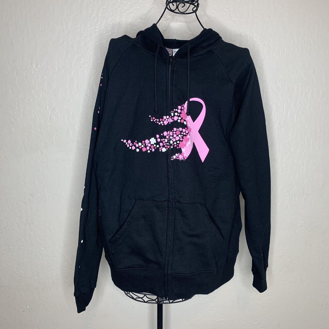 The Breast Cancer Site Pink Floral Ribbon Zip Up Hooded Jacket