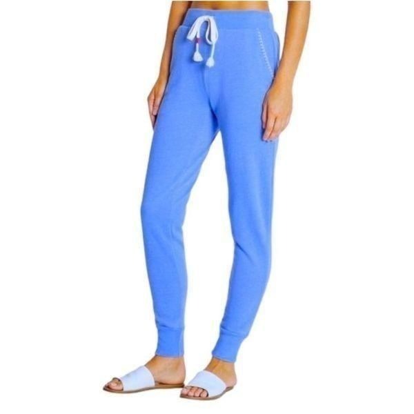 Wildfox Women's Wedgewood Blanket-Stitch Parker Jogger Pants Blue Small NWT