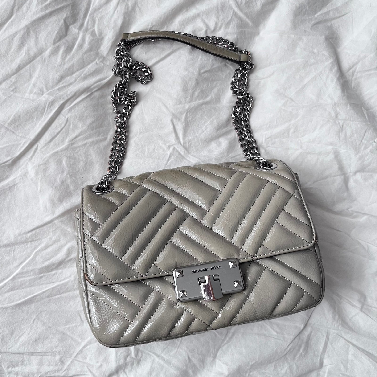Michael Kors Gray Quilted Geometric Shoulder Bag