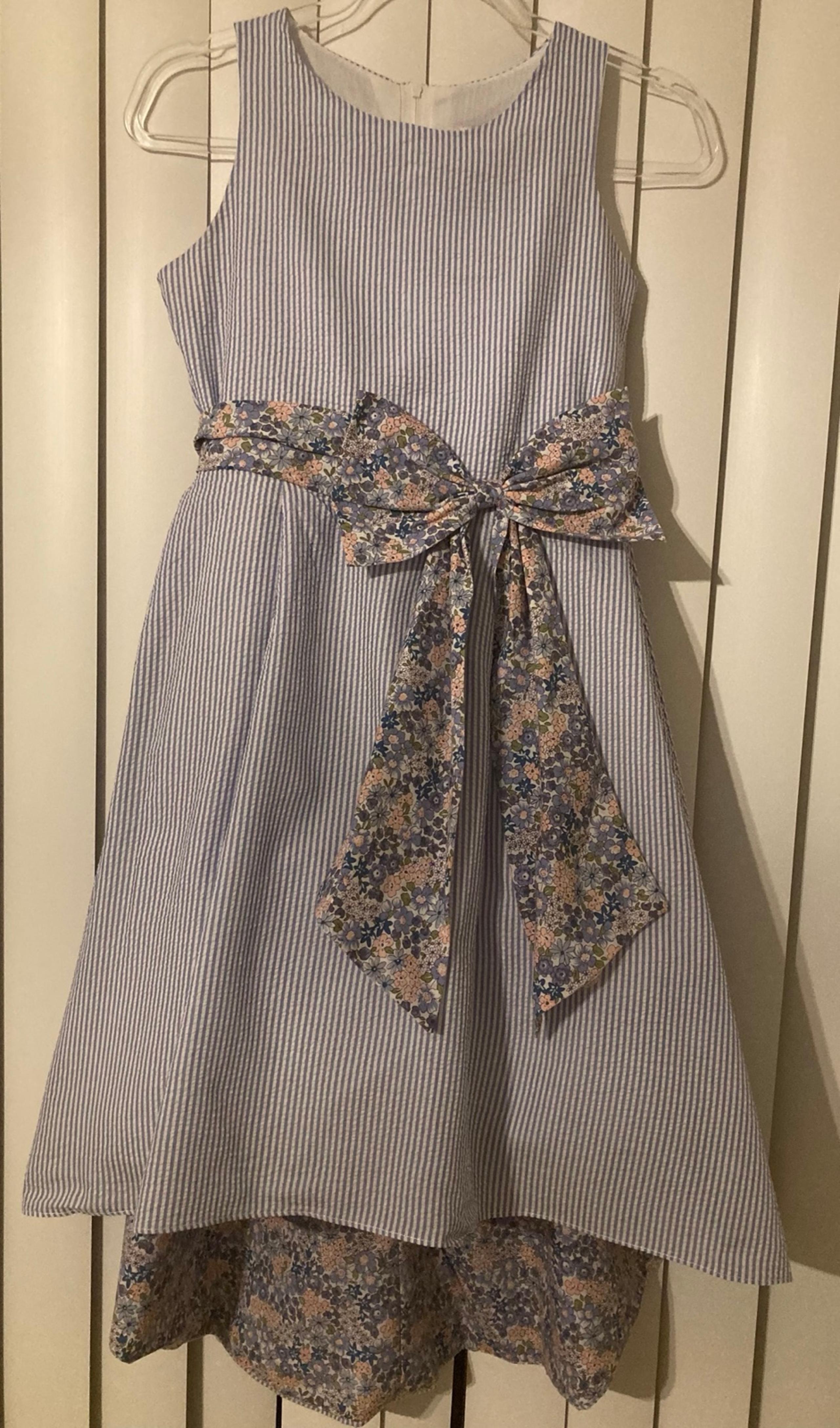 RARE EDITIONS Girls Blue Seersucker High Low Hemline Summer Dress size 14 Easter