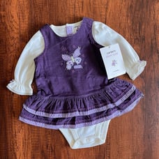 NWT Y2K Carter’s Plum Cute Purple Corduroy Dress Floral Embroidery Set 0-3M