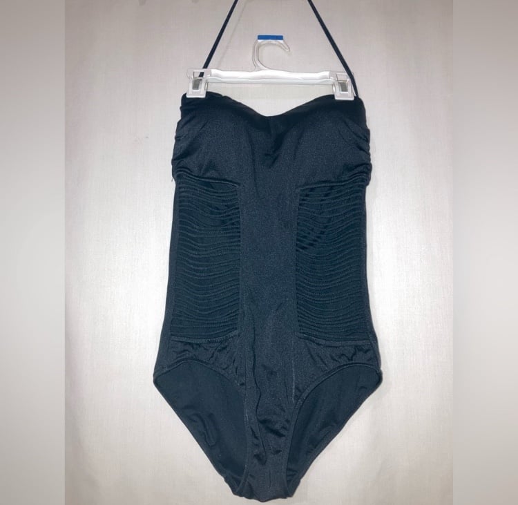 Seafolly Strapless Bandeau One Piece Cut-Out Strappy Sides Black 12 (Like New)