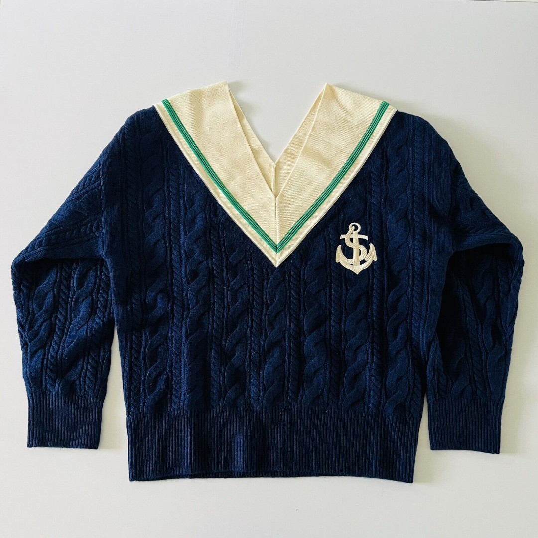 SANDRO Navy Cable Knit Sweater - 1 (Small)