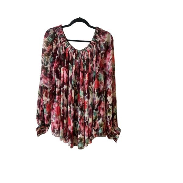 St. John accordian blouse multi color floral sz XL