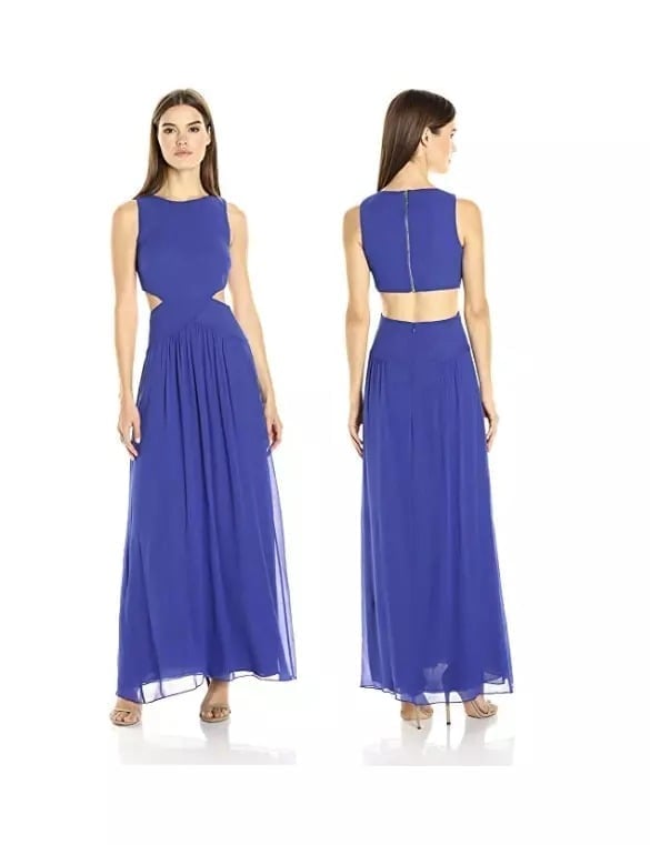 NEW Nicole Miller “Queen of the Night” Maxi Dress Gown, Navy Viscose, Women's 2
