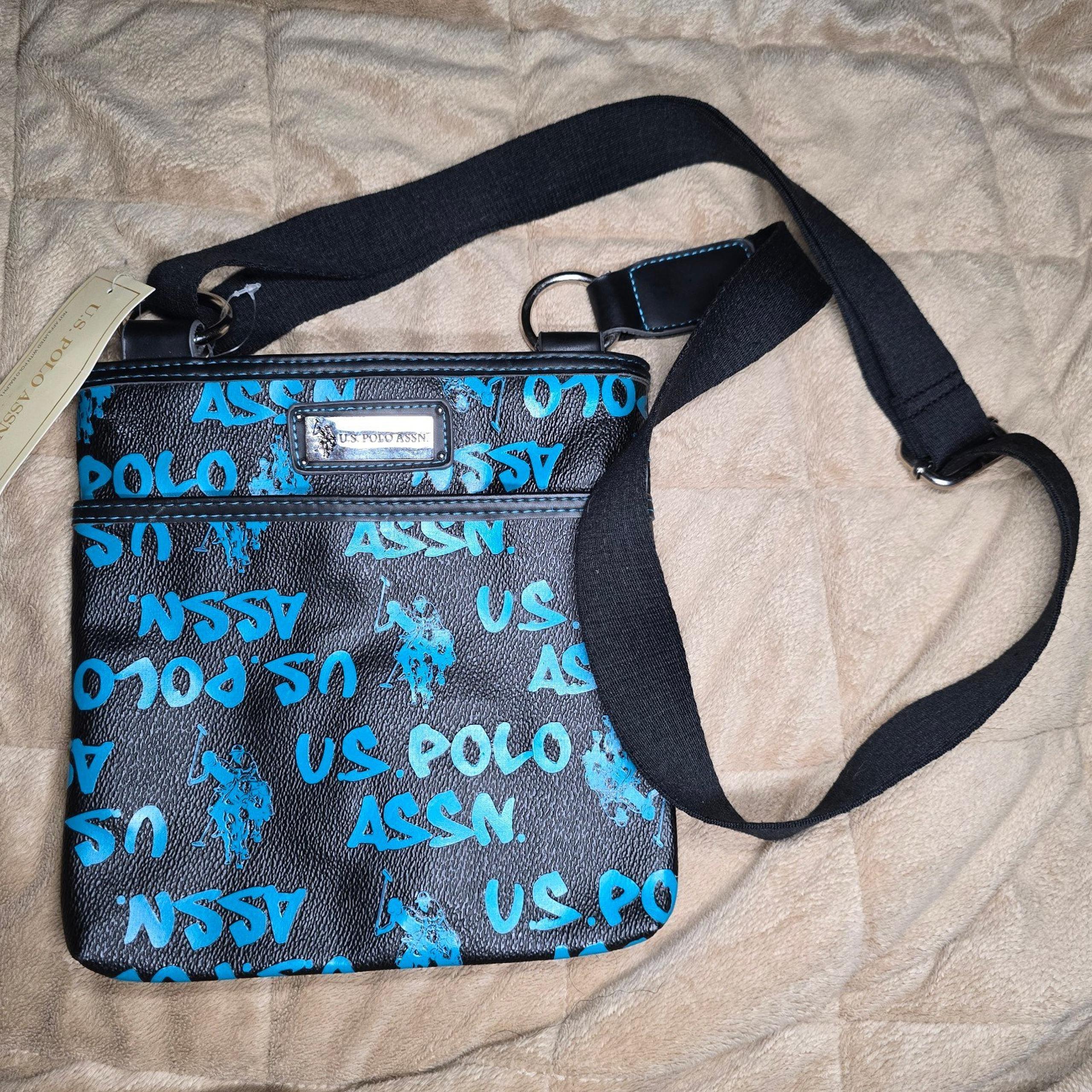 NEW U.S. Polo Assn Crossbody Bag/Purse-Black Turquoise Blue-handbag,wallet