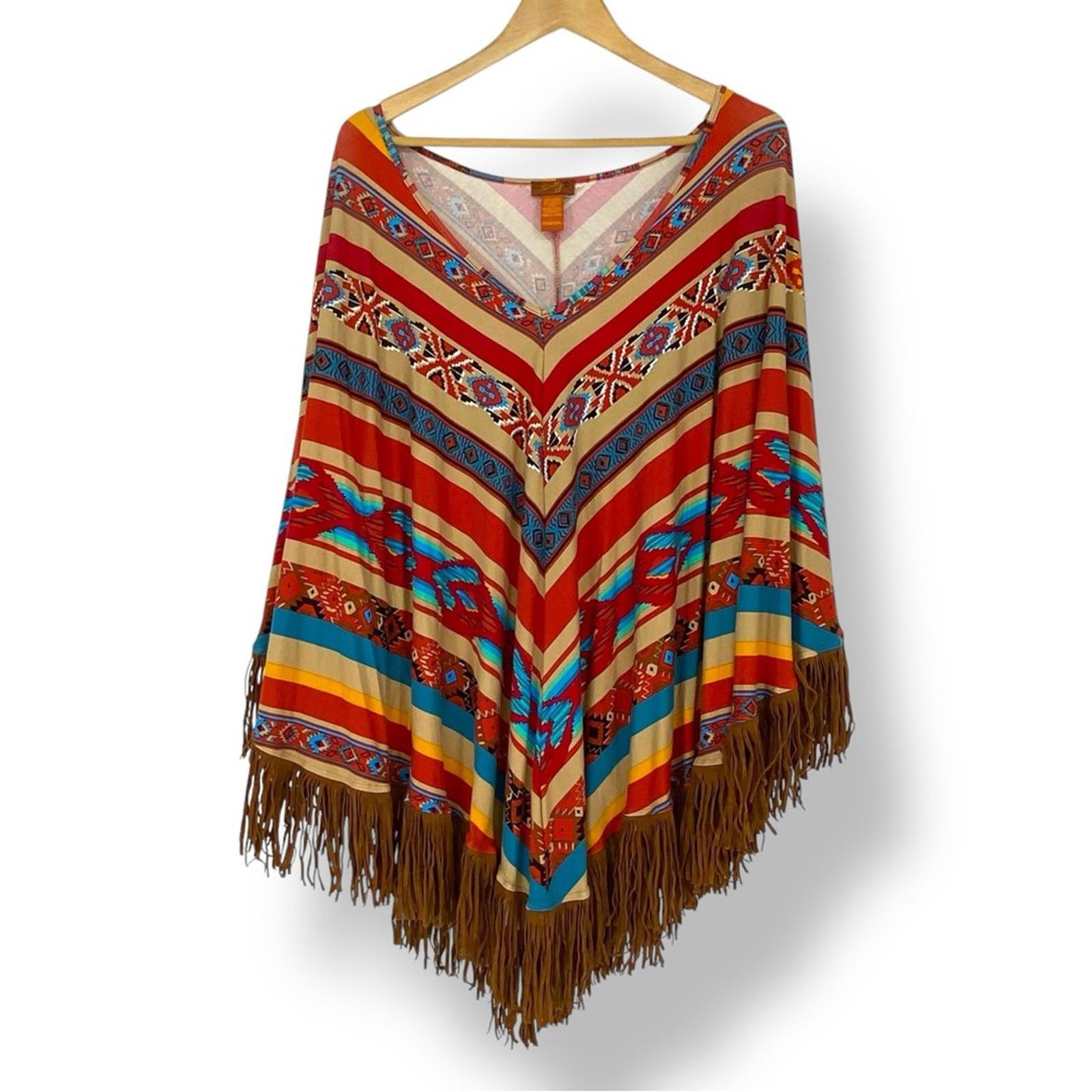 SCULLY HONEY CREEK Colorful Serape fringe SW Poncho HC518 Sz large