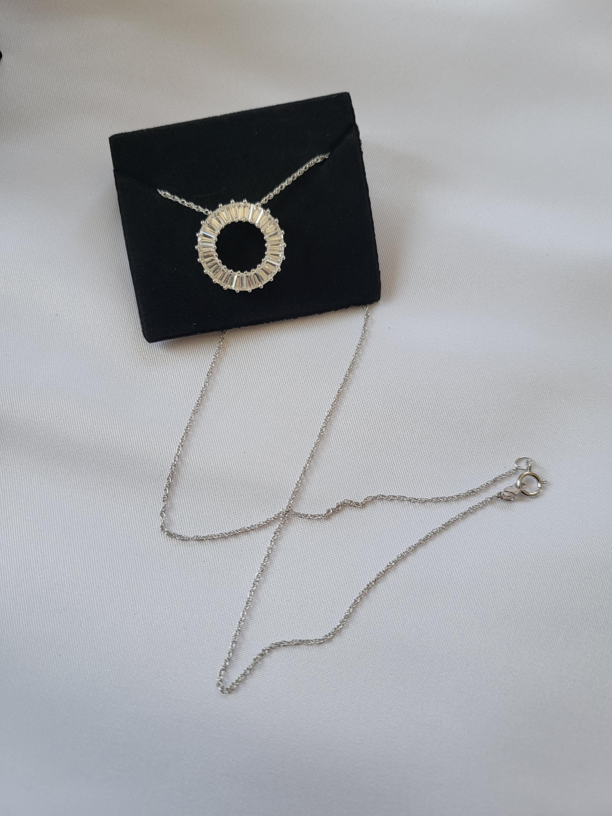 Zales Baguette White Lab-Created Sapphire Circle Pendant Necklace In Sterling Si