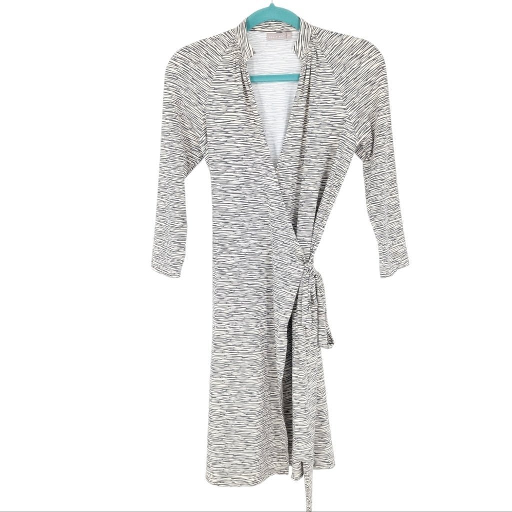 Ellie Kai True Wrap Dress EK Stretch 3/4 Sleeve Gray White Size 0