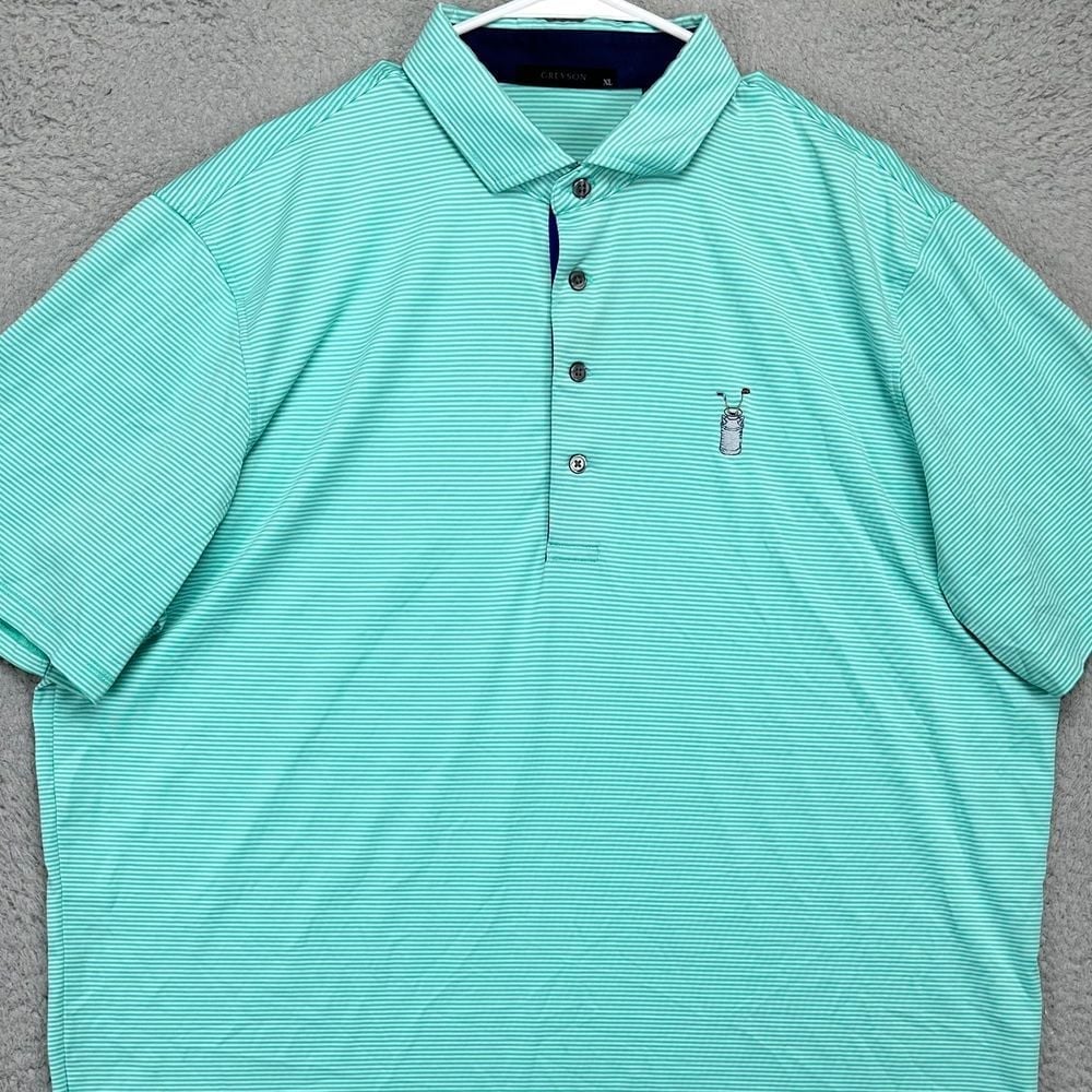 Greyson Shirt Adult XL Aqua Blue Striped Golf Polo Athletic Stretch Rugby Mens