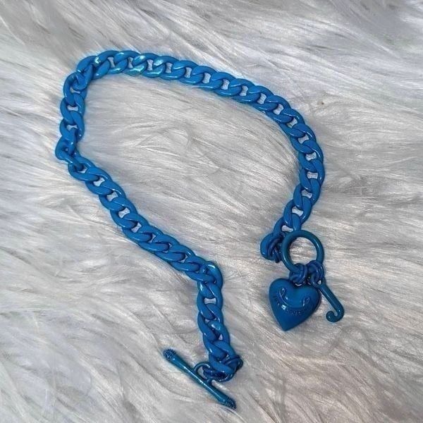 Juicy Couture Y2K Turquoise Enamel Puffy Heart Vintage Charm Necklace