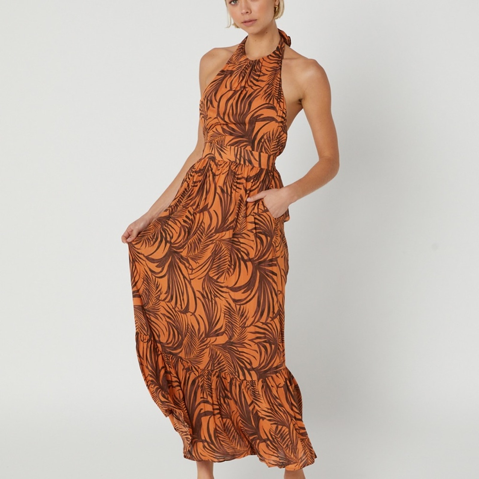 MinkPink‎ size large Finley open back halter midi dress NWT