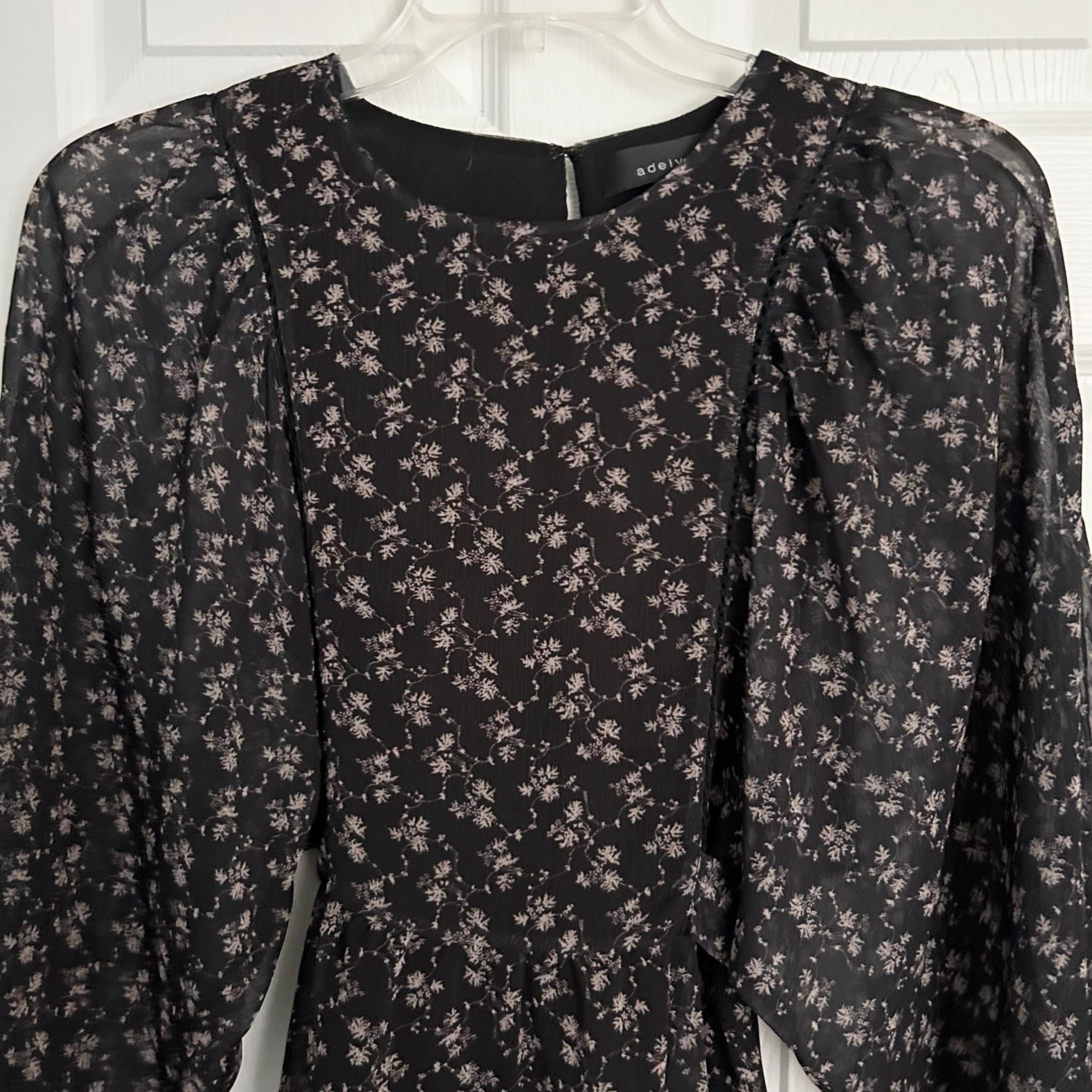 Adelyn Rae Women's M Black Floral Peasant  Dress Balloon Puff Sleeves Ruffle He