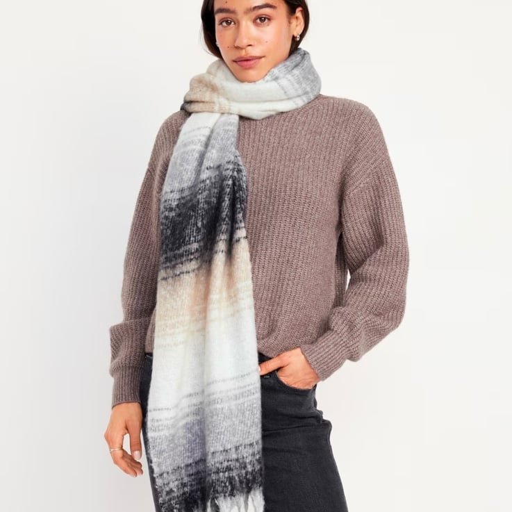 NWT OLD NAVY Flannel Scarf Color:BLACK/GRAY STRIPE OS Product Details soft-brush