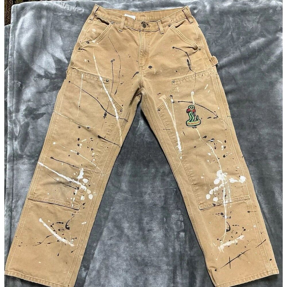 Vintage Thrashed Carhartt B136 TAN Double Knee Carpenter Work Wear Pants 30 x 30