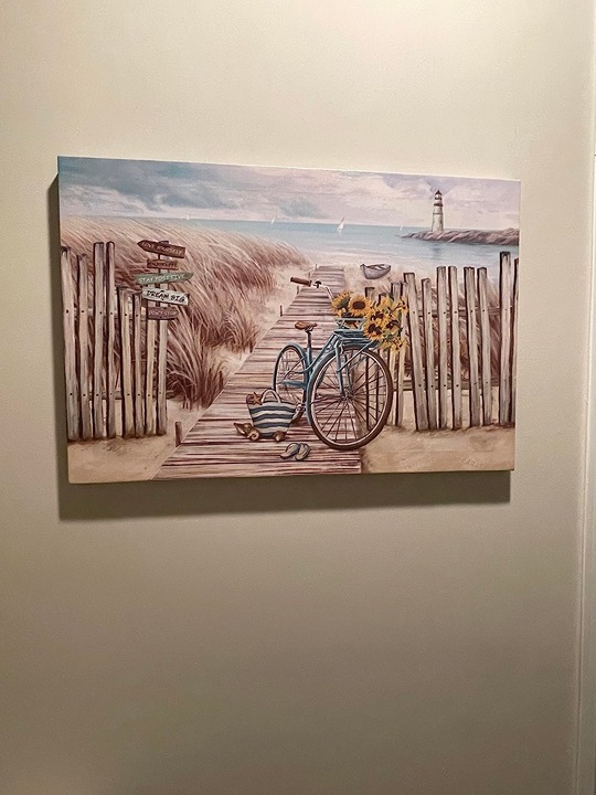 Beach Canvas Wall Art for Bathroom With Fence Wooden Path Bike Decor 16 x24