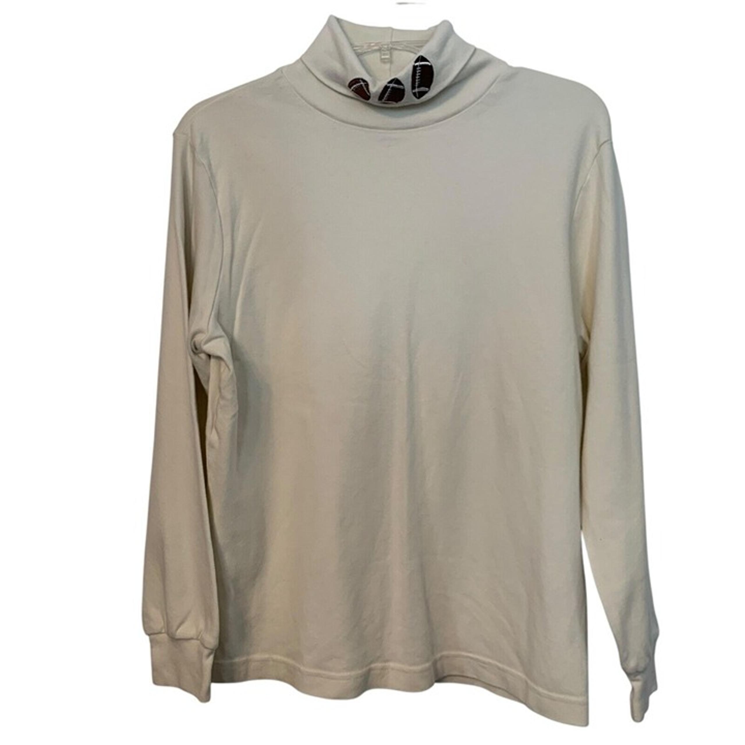Bellepointe Women's Cotton Turtleneck Size L Beige with Football Decal on Collar