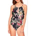 Carmen Marc Valvo NWT Ruffle Black Floral TIe Neck Halter One Piece Swim sz 14