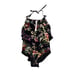 Carmen Marc Valvo NWT Ruffle Black Floral TIe Neck Halter One Piece Swim sz 14