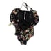 Carmen Marc Valvo NWT Ruffle Black Floral TIe Neck Halter One Piece Swim sz 14