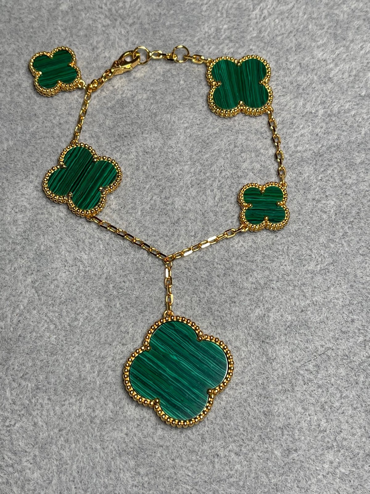 Clover Malachite charms bracelet 925 silver 18k gold plated