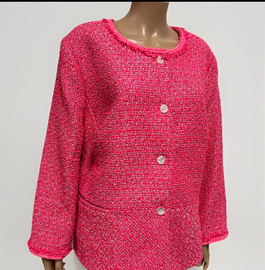Talbots Tweed Pink Jacket Sz 24W WornonTV Katie Porters Barbie Core Church Blaze