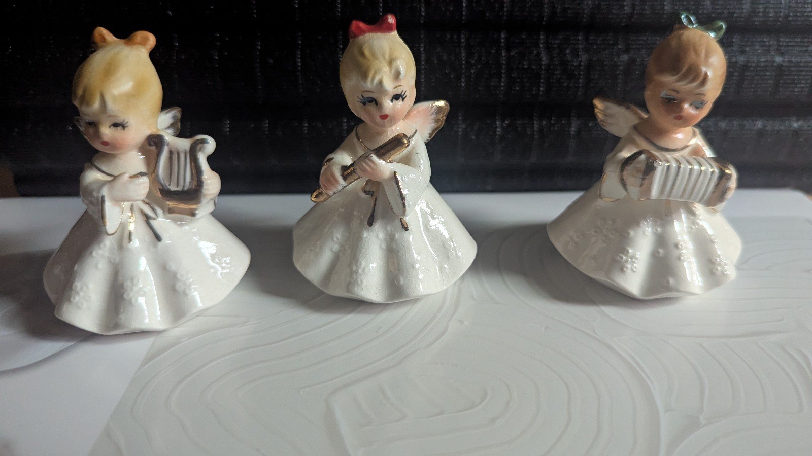 3 Vtg Napcoware Angel Christmas Choir Figurines Instruments Japan Napco C6351
