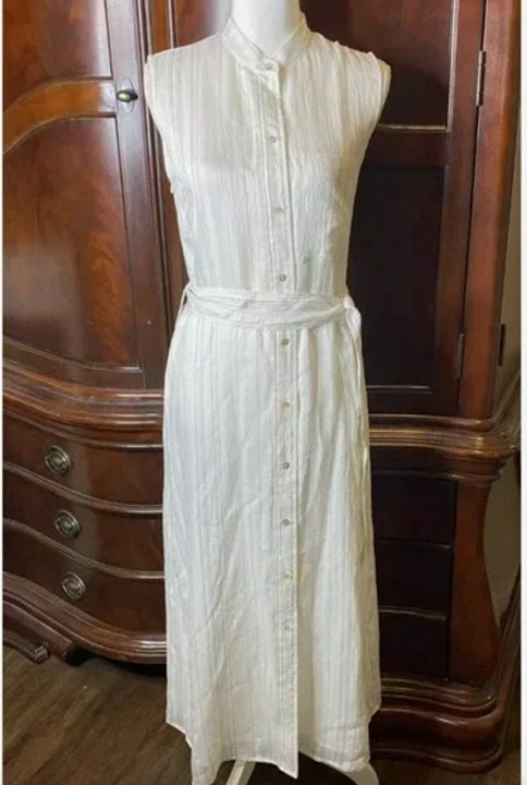 VINCE Stripe Button Up Midi Dress Sleeveless Optic White Size XS