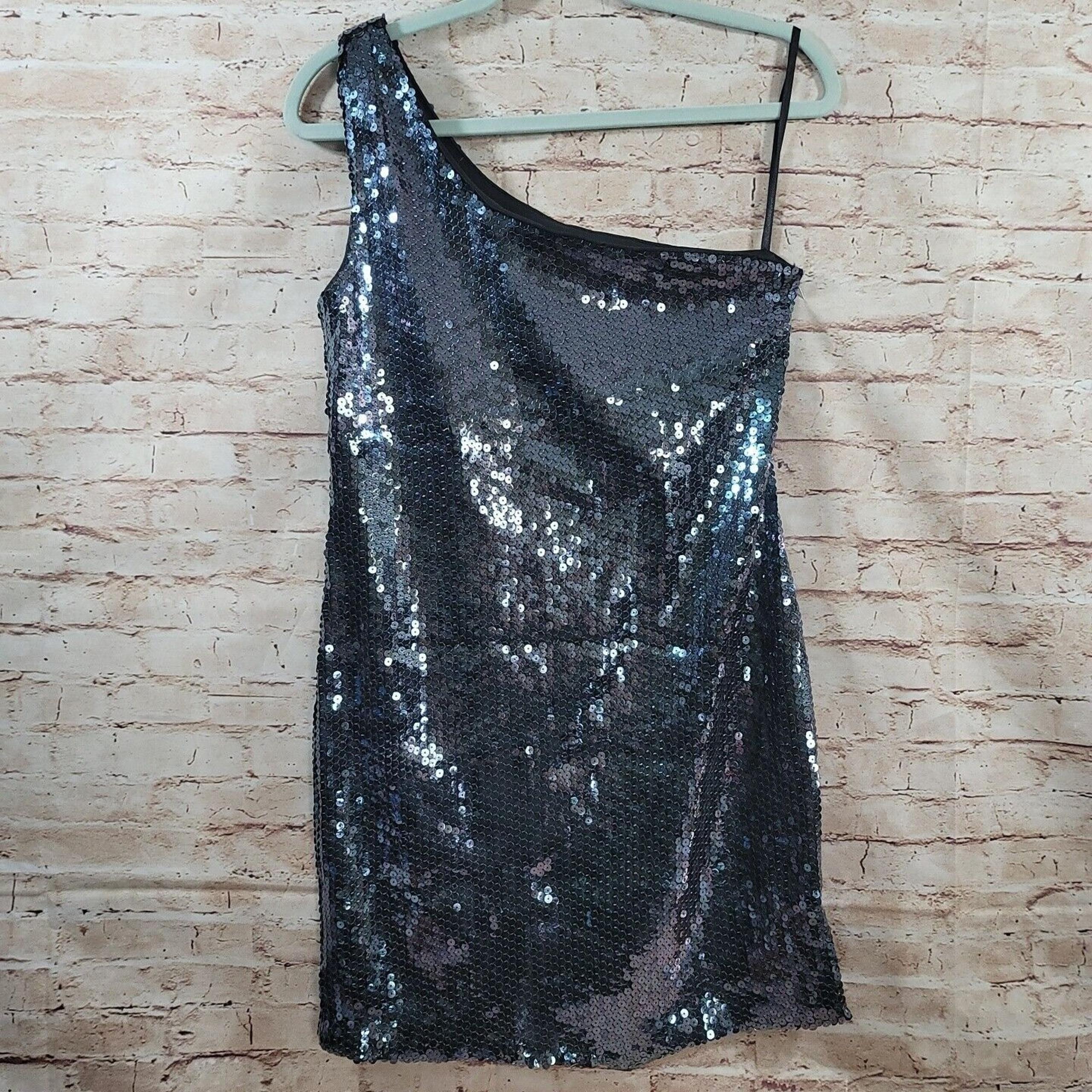 Alyn Paige New York One Shoulder Sequin Party Dress Women's Medium Blue Party