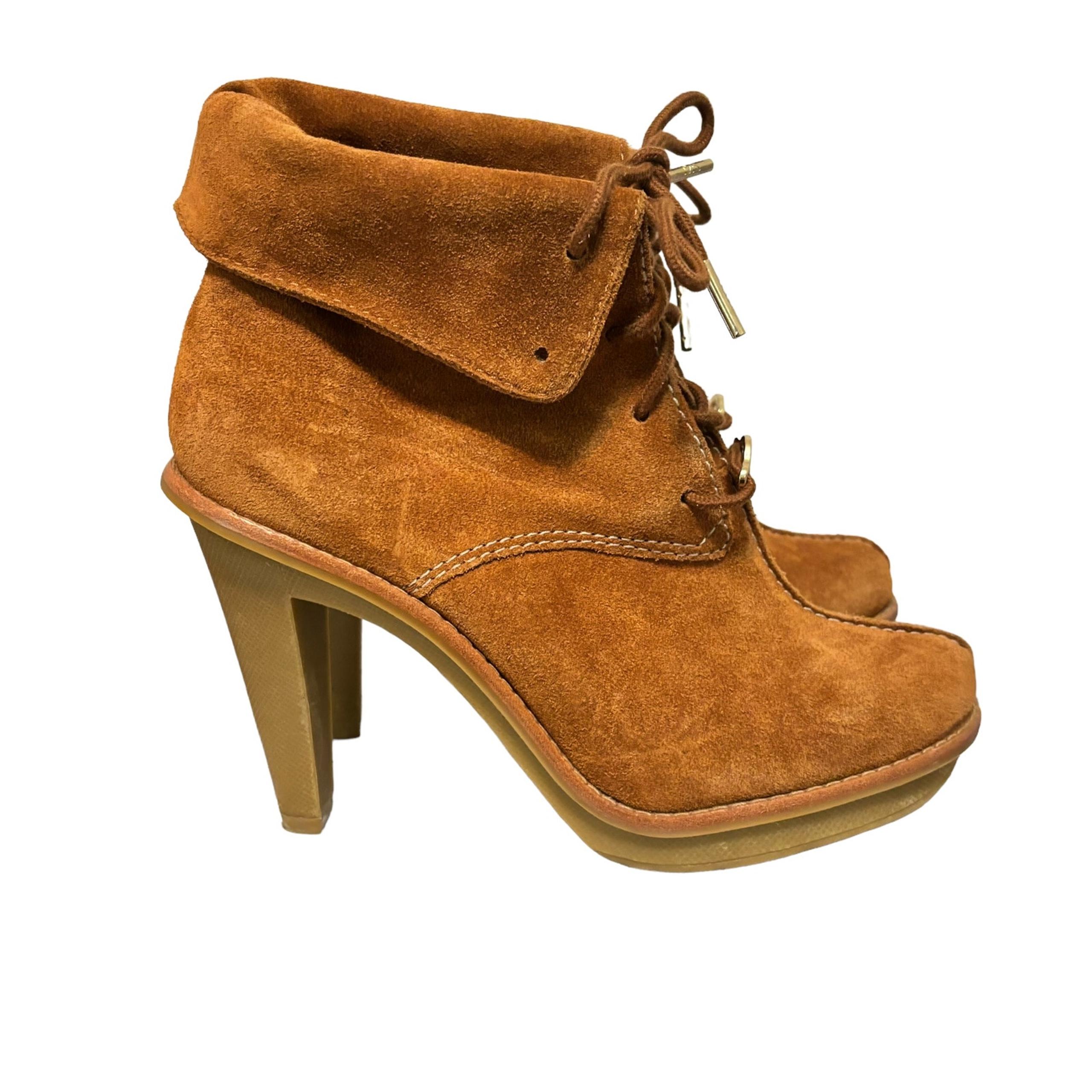 Michael Kors Womens Stiletto Heeled Tan Lace Up Suede Ankle Booties - Size 7M