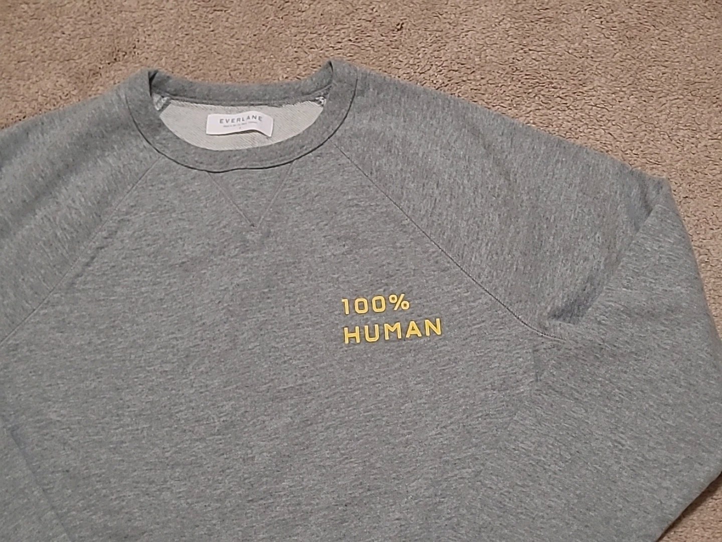 Everlane 100% Human Sweatshirt Adult Unisex Gray French Terry Yellow