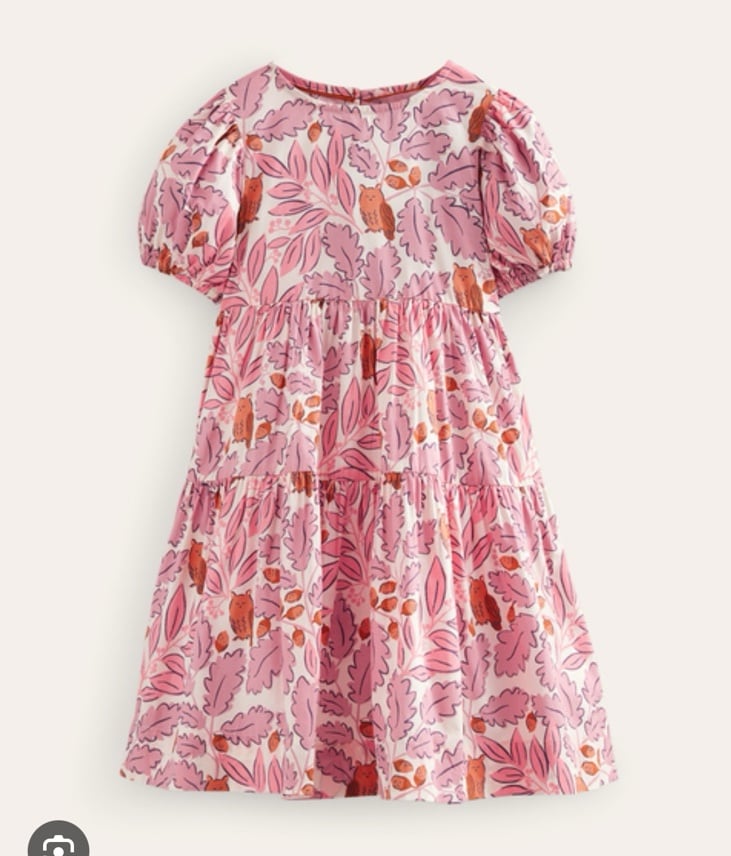Mini Boden Pink Almond Leaf Tiered Fall Dress