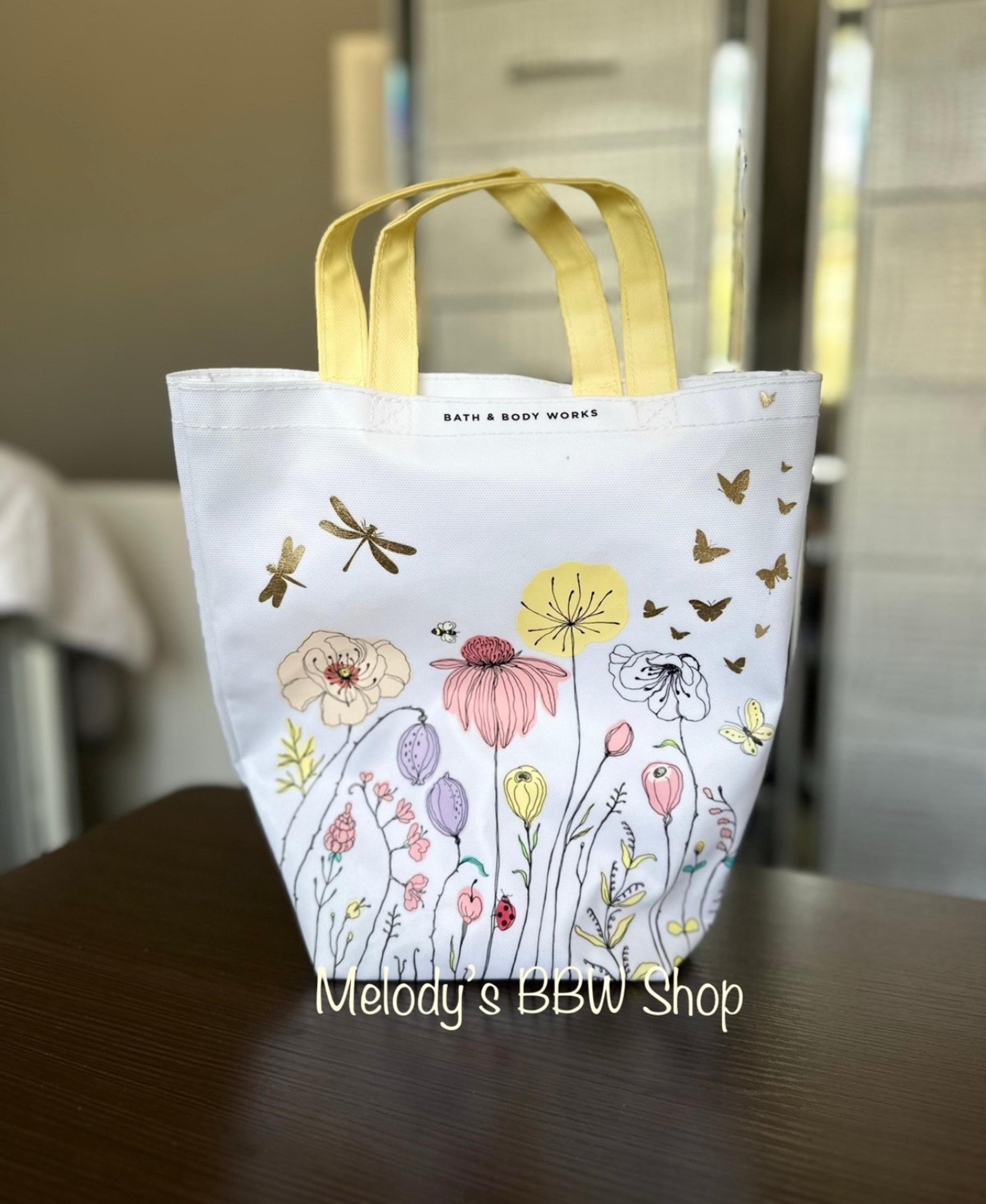 BBW Bath and Body Works Yellow White Spring Bee Flower Butterfly Tote Bag Purse