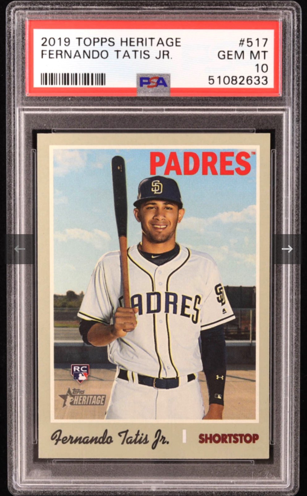 Fernando Tatis Jr. 2019 Topps Heritage #517 RC (PSA 10)