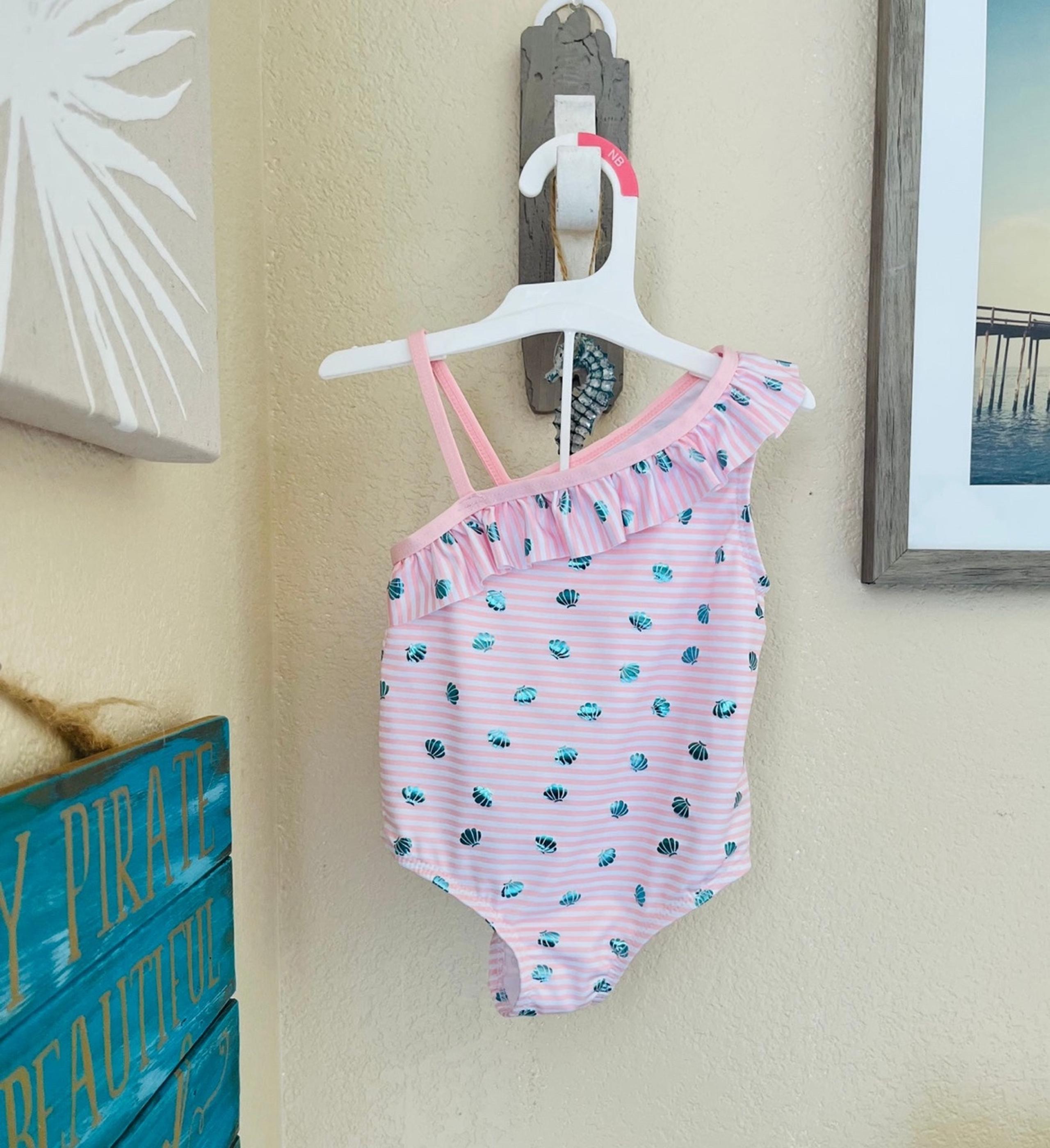 Pink Platinum Girls Baby Pink White Stripes Shell One Shoulder Swimsuit Size 2T