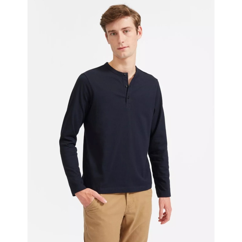 EVERLANE Men's Premium Weight Henley Shirt Large Navy Blue Long Sleeves NWT