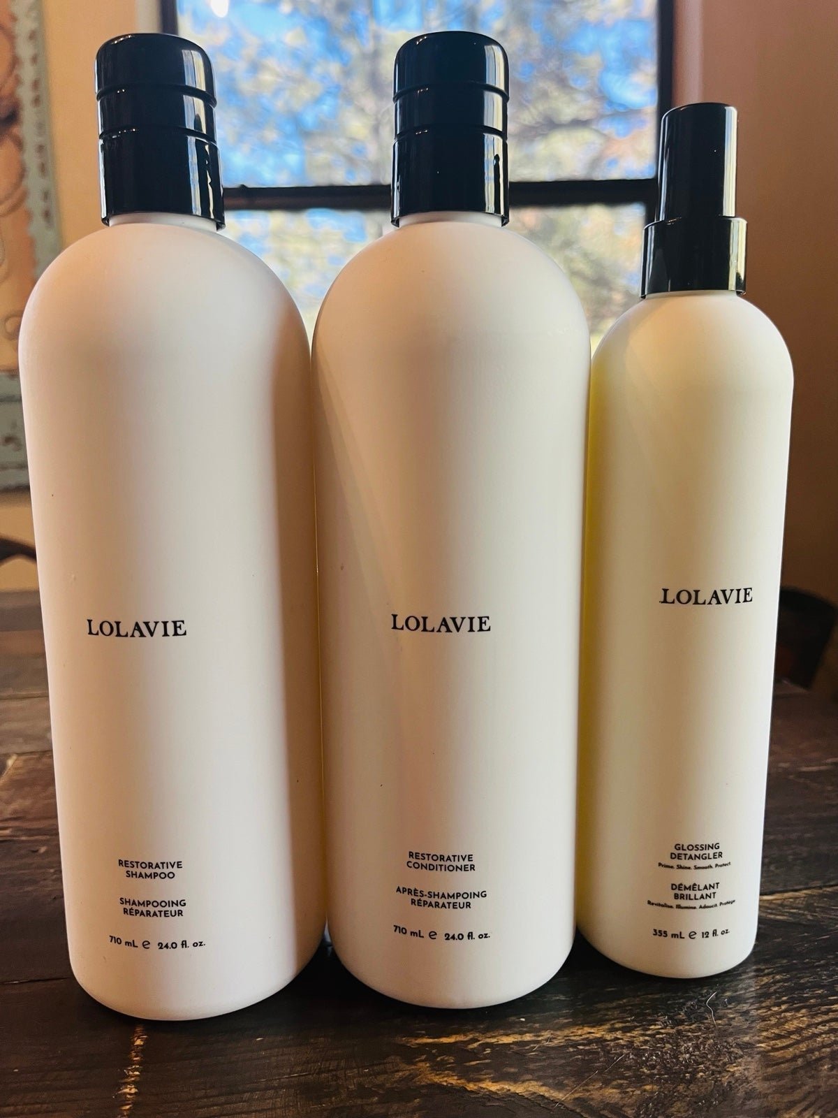 New, Sealed Lolaviie Large Bottle Trio: 24 Oz Shampoo & Condition, 12 Oz Shine