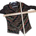 Alberto Makali geometric printed open front faux suede sweater cardigan USA Med