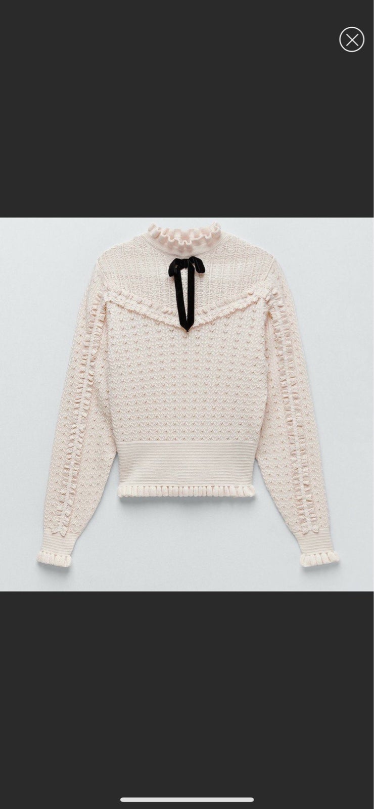 NEW ZARA oat beige pointelle velvet hotsell bow sweater