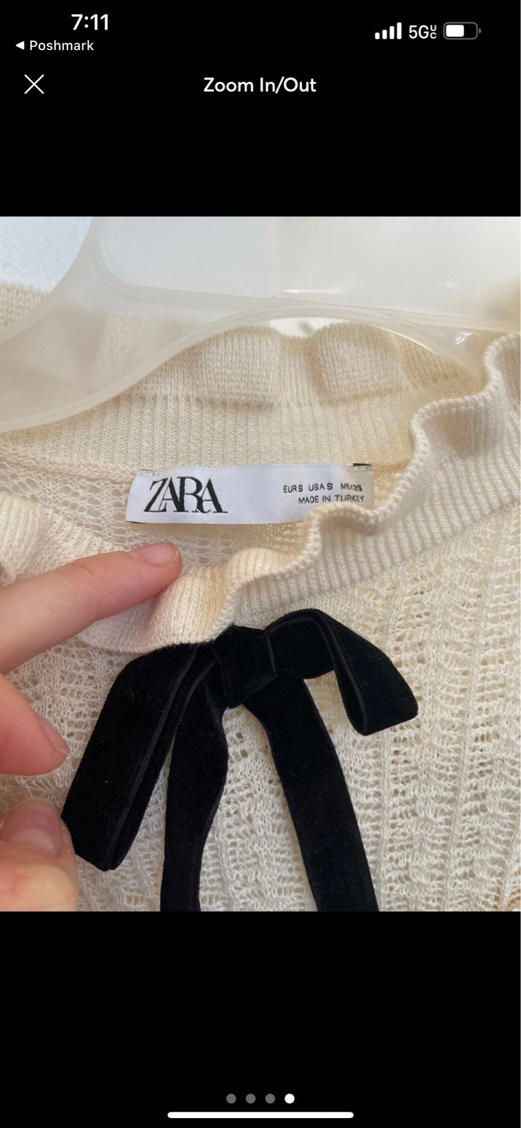 NEW ZARA oat beige pointelle velvet hotsell bow sweater