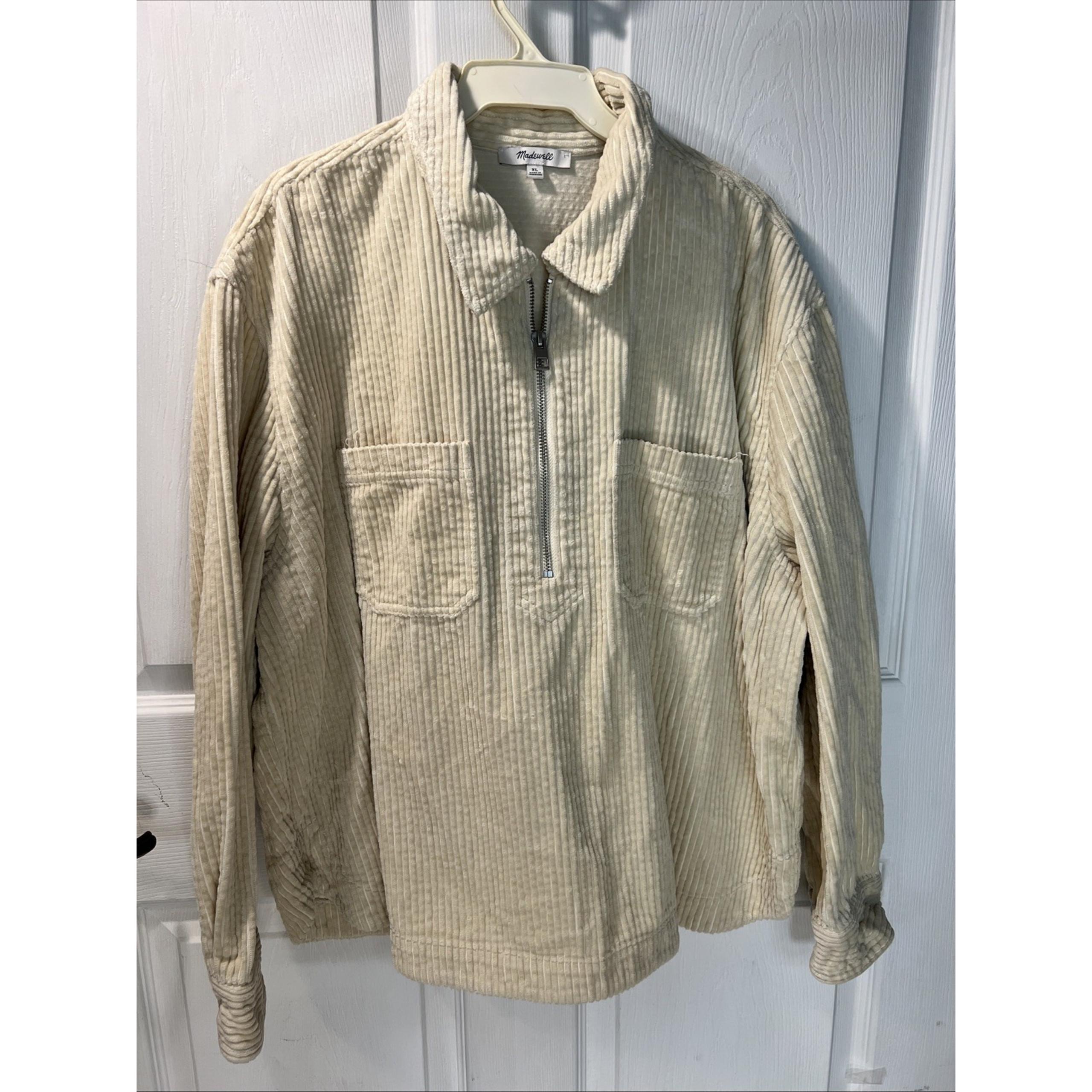 Madewell 1/4 Zip Corduroy Pullover Sweater Cotton Women's Size XL Ivory