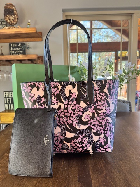 Kate Spade Snake Garden Printed Reversible Tote w/ Pouch - Pink Multi Floral