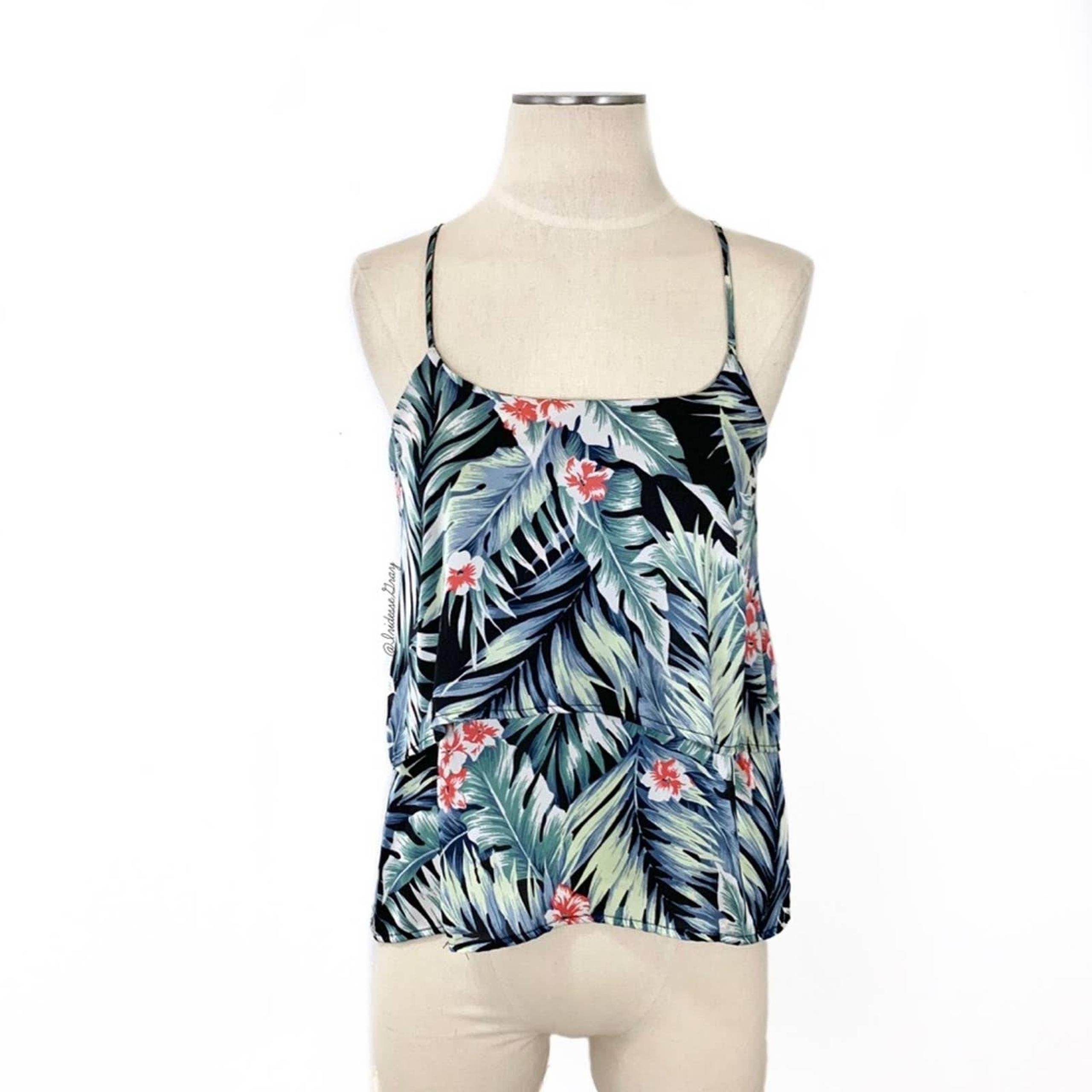 Alya- Tropical Print Tier Tank Top Small