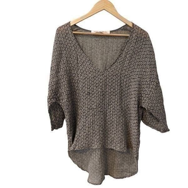 Virginia Johnson Womens Top size XS Gray Black Linen Designer High Low Tunic