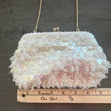 Vintage 1950's Beaded White Gold Purse Made in Hong Kong Clasp Classic Elegant